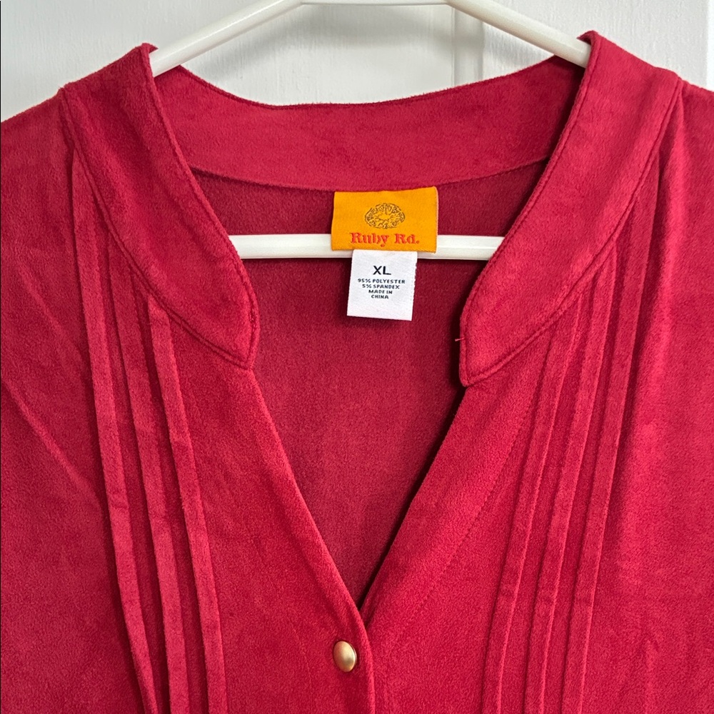 Ruby Rd. Rich Red Button-Up Blouse - Picture 6 of 8